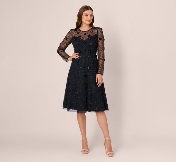 Adrianna Papell AP1E212297 Beaded Mesh Cocktail Dress