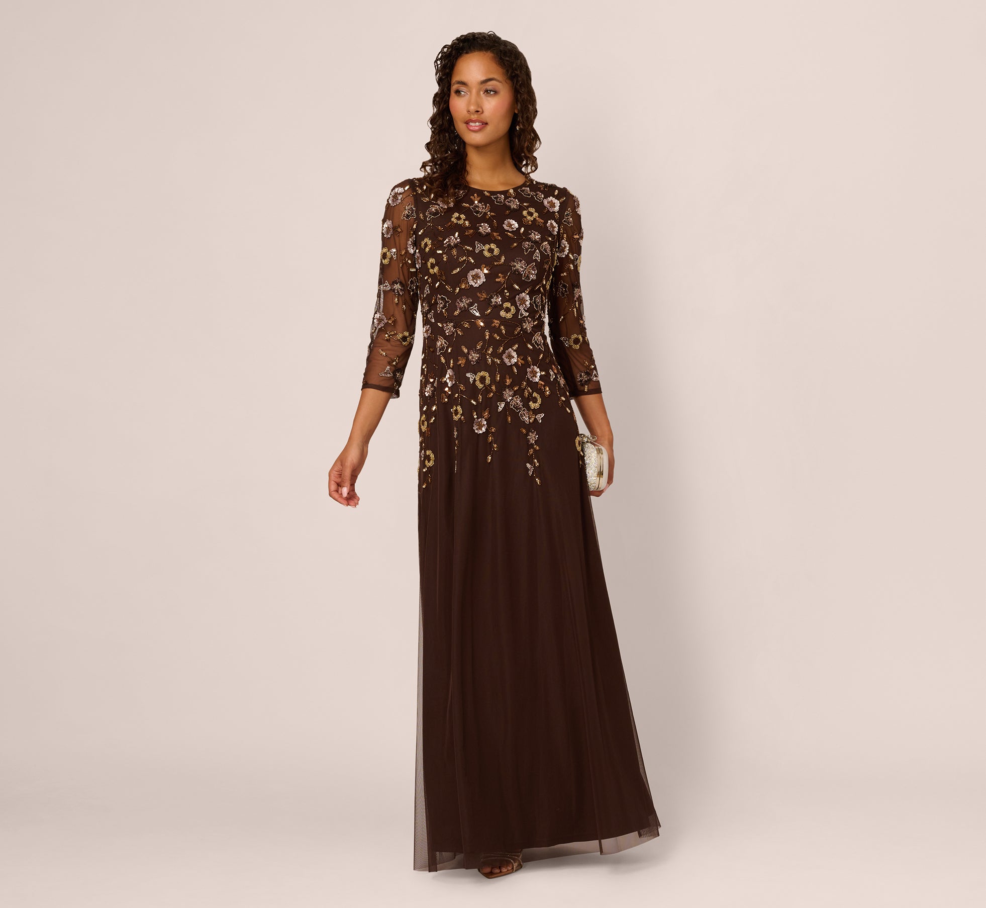 Adrianna Papell Women's Beaded Maxi Dress - Chocolate