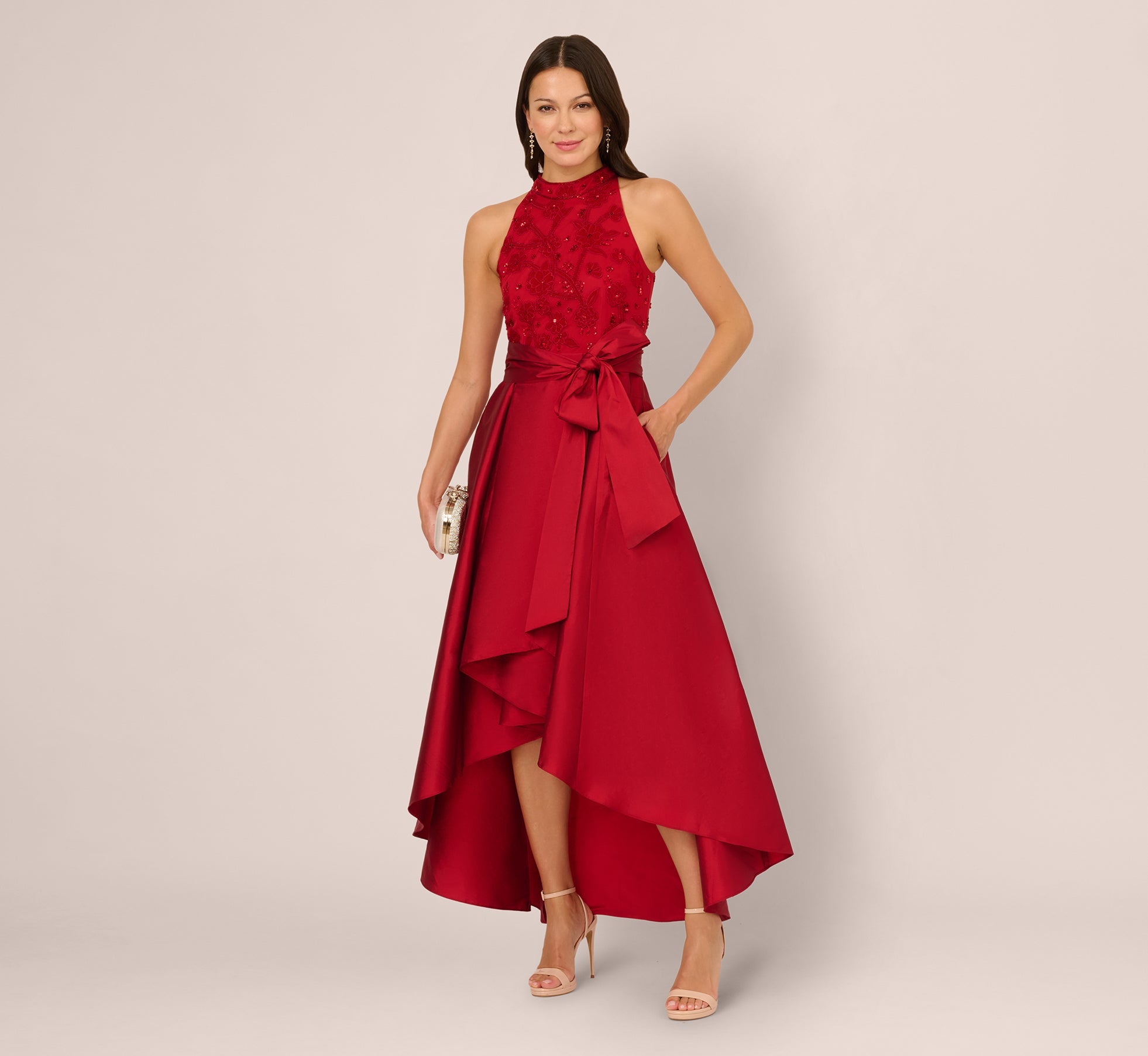 Halter High-Low Satin Formal A-Line Adrianna Papell AP1E212540