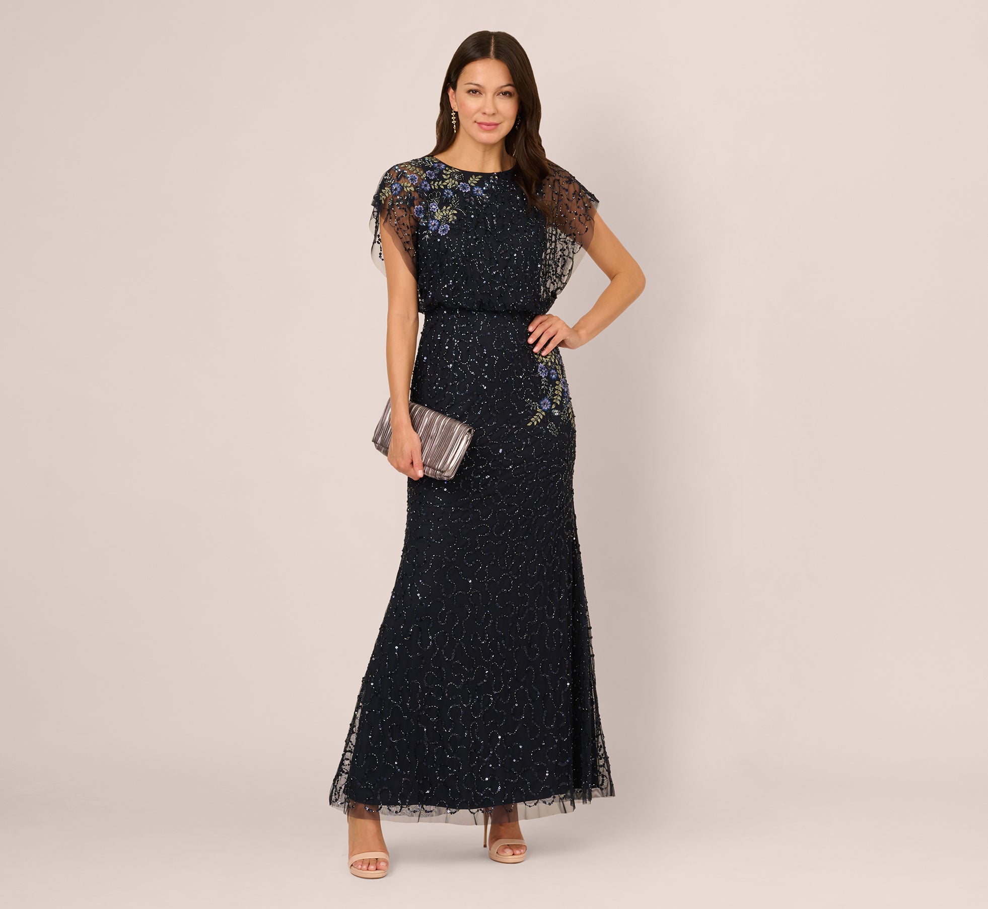 Illusion Floor-Length Mesh Formal Sheath Gown Adrianna Papell AP1E212565