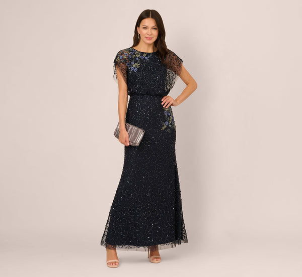 Adrianna Papell AP1E212565 Long Sequin Evening Beaded Dress