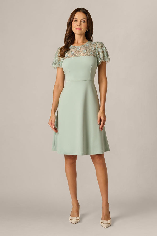 Adrianna Papell Flutter Sleeve Beaded Illusion Short Dress AP1E212920