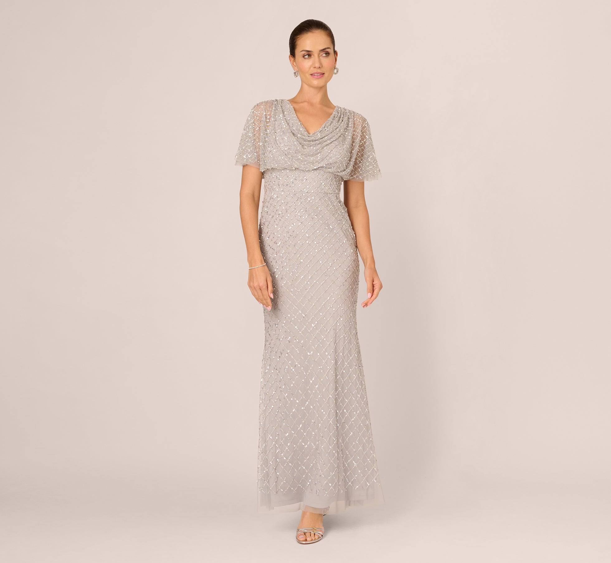 Short Sleeve Beaded Cowl Gown Adrianna Papell AP1E212966