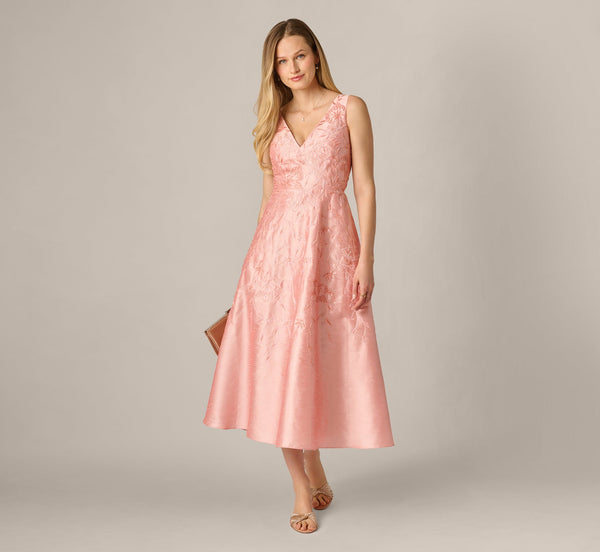 Floral Embroidered Dupioni A Line Midi Dress Adrianna Papell AP1E212986