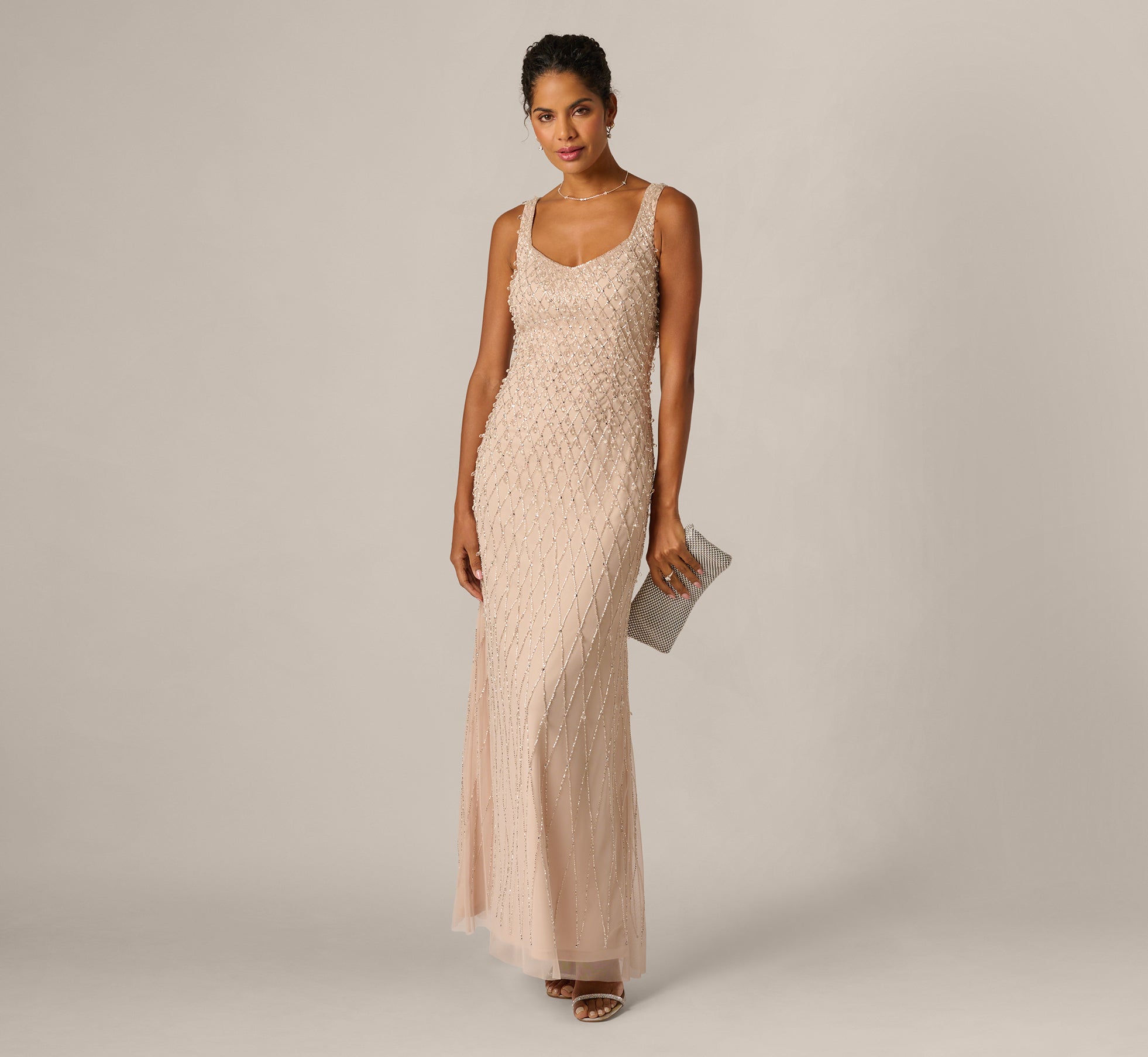 Diamond Beaded Mermaid Gown In Shell, Shell / Regular / 14