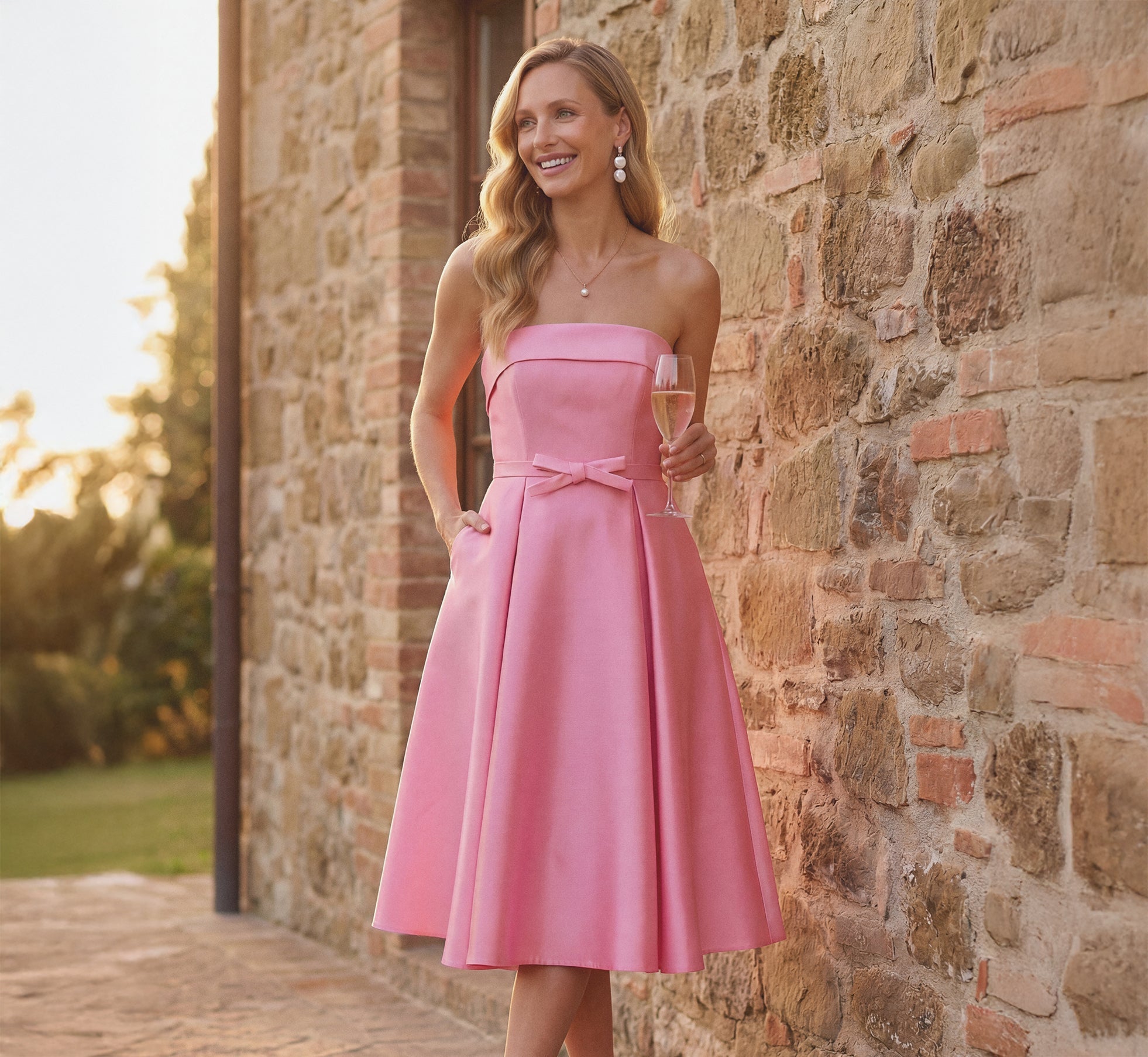 Strapless Bow Waist Mikado Midi Dress Adrianna Papell AP1E213129