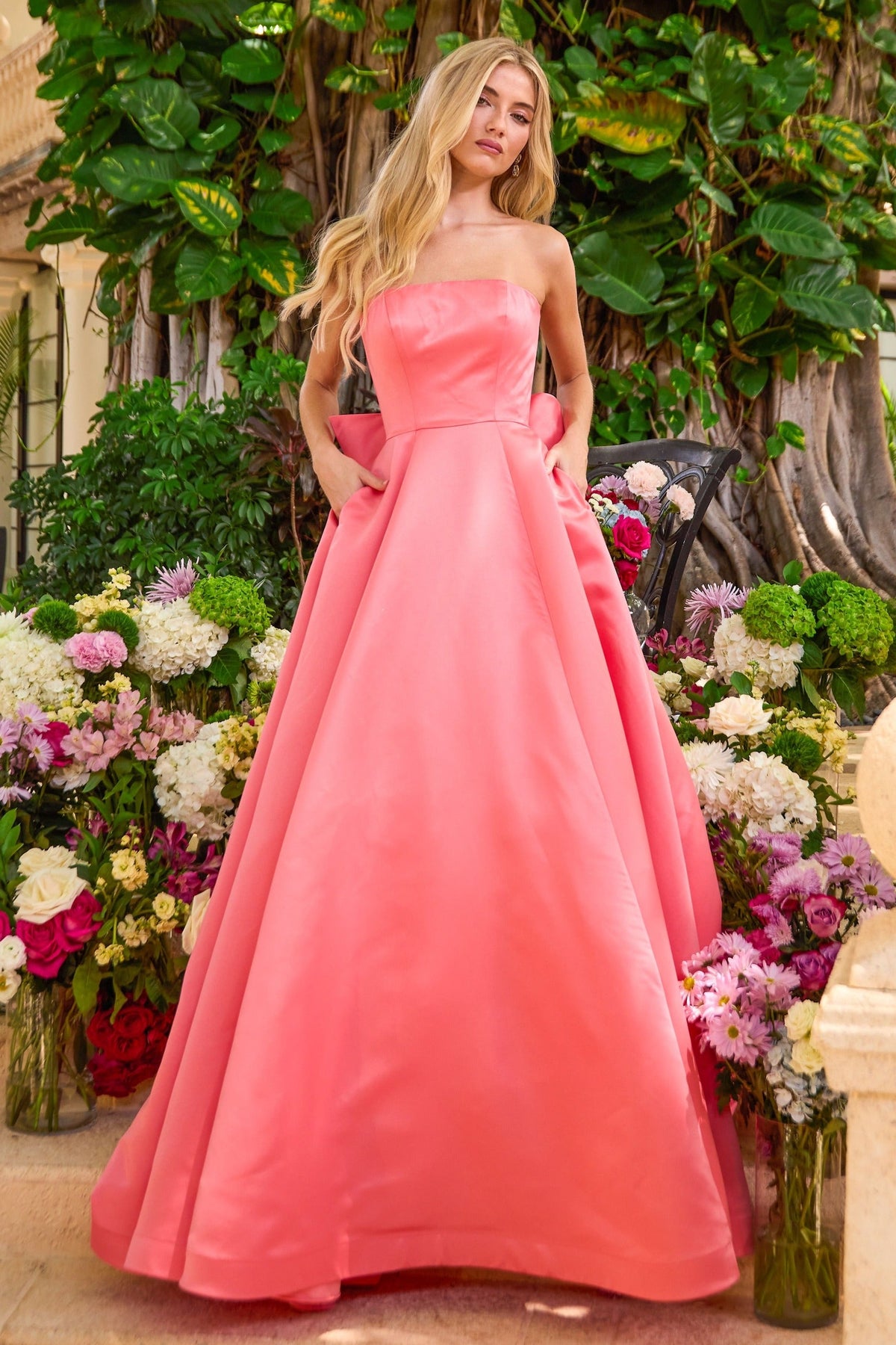 Ava Presley Strapless Bow Satin Ball Gown 42523