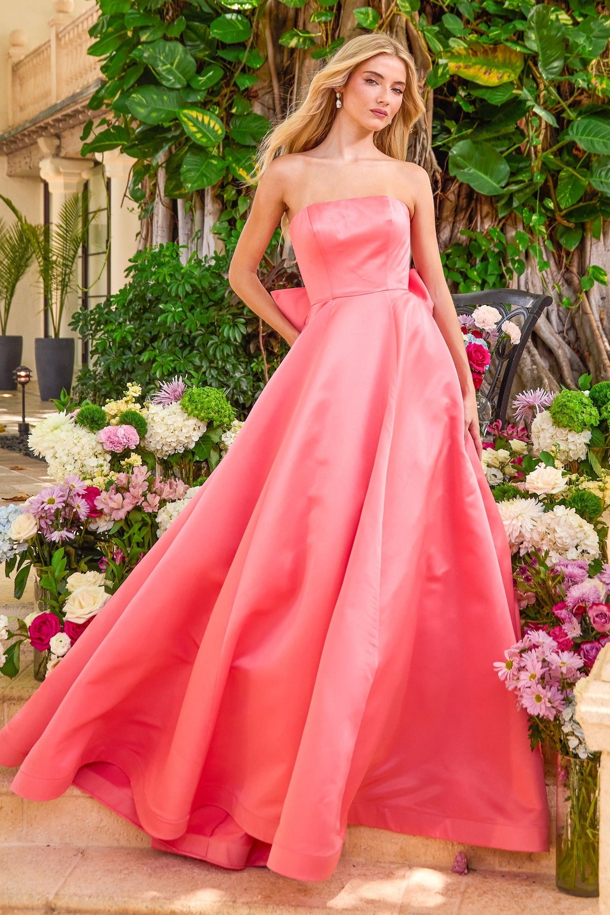Ava Presley Strapless Bow Satin Ball Gown 42523