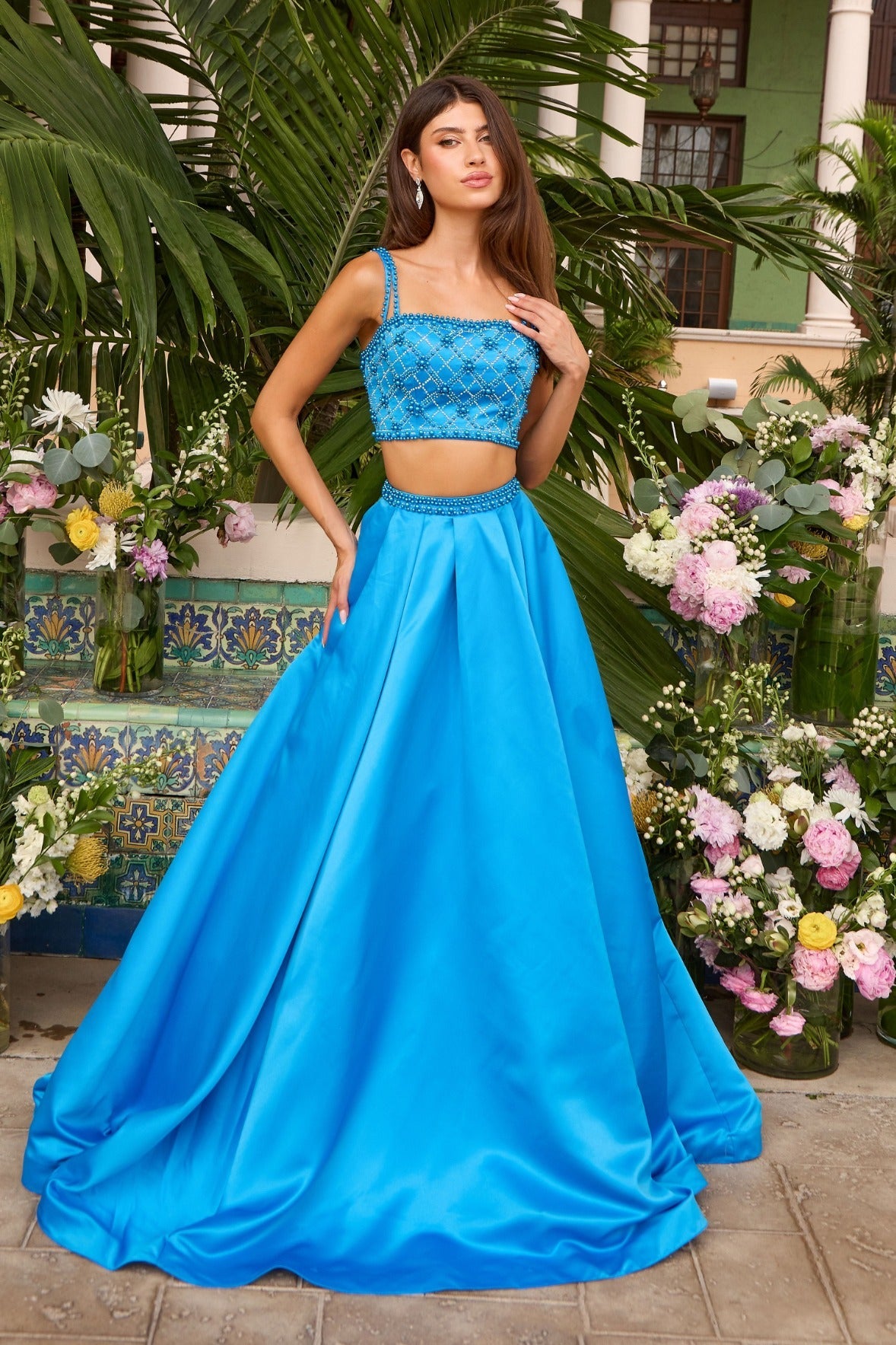 Ava Presley Two Piece Beaded Satin Ball Gown 42531