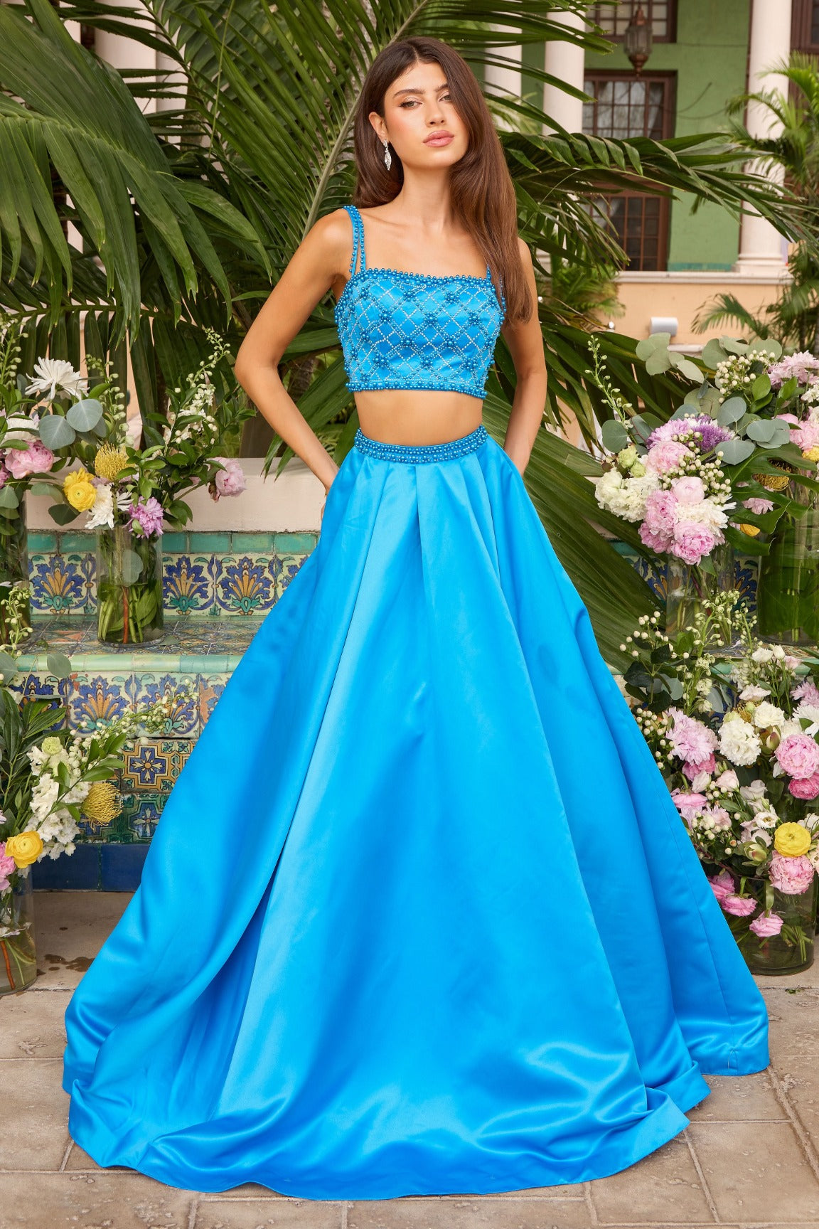 Ava Presley Two Piece Beaded Satin Ball Gown 42531