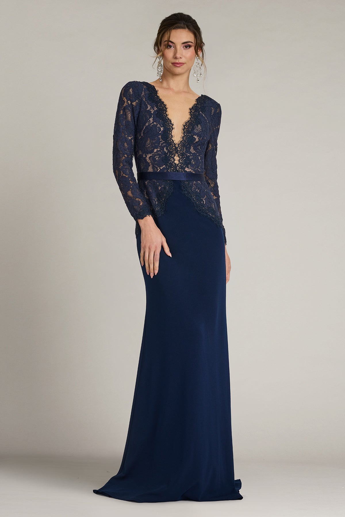 V-Neck Floor-Length Lace Formal Sheath/Column Tadashi Shoji AYV24197L