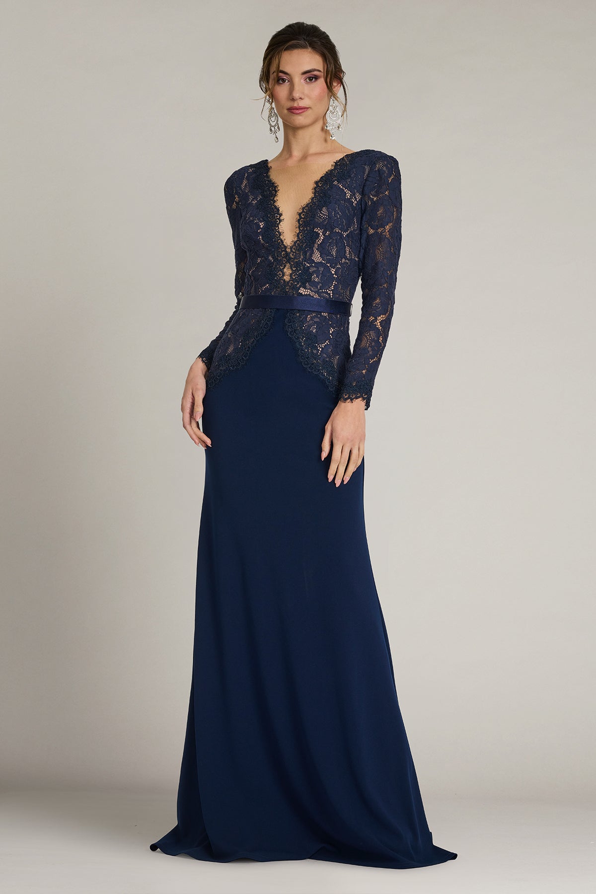 V-Neck Floor-Length Lace Formal Sheath/Column Tadashi Shoji AYV24197L