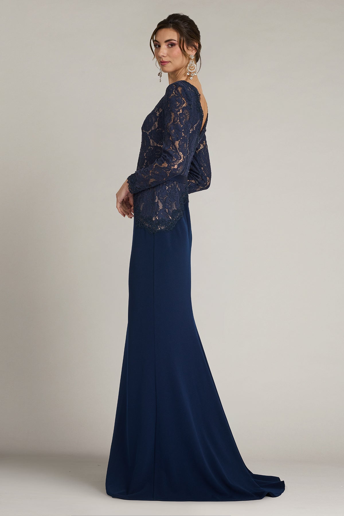 V-Neck Floor-Length Lace Formal Sheath/Column Tadashi Shoji AYV24197L