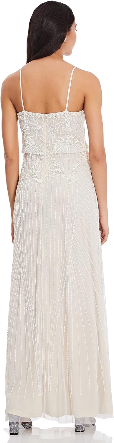 Ivory Adrianna Papell AP1E207245 V-Neck Long Mesh Gown with Popover Bodice