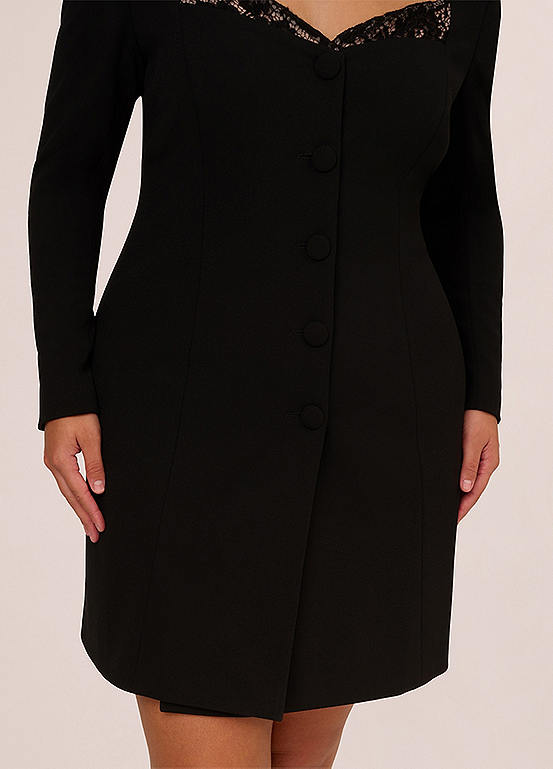 Black Adrianna Papell ADAE211744 Sweetheart Knee-Length Lace Cocktail Dress Jacket