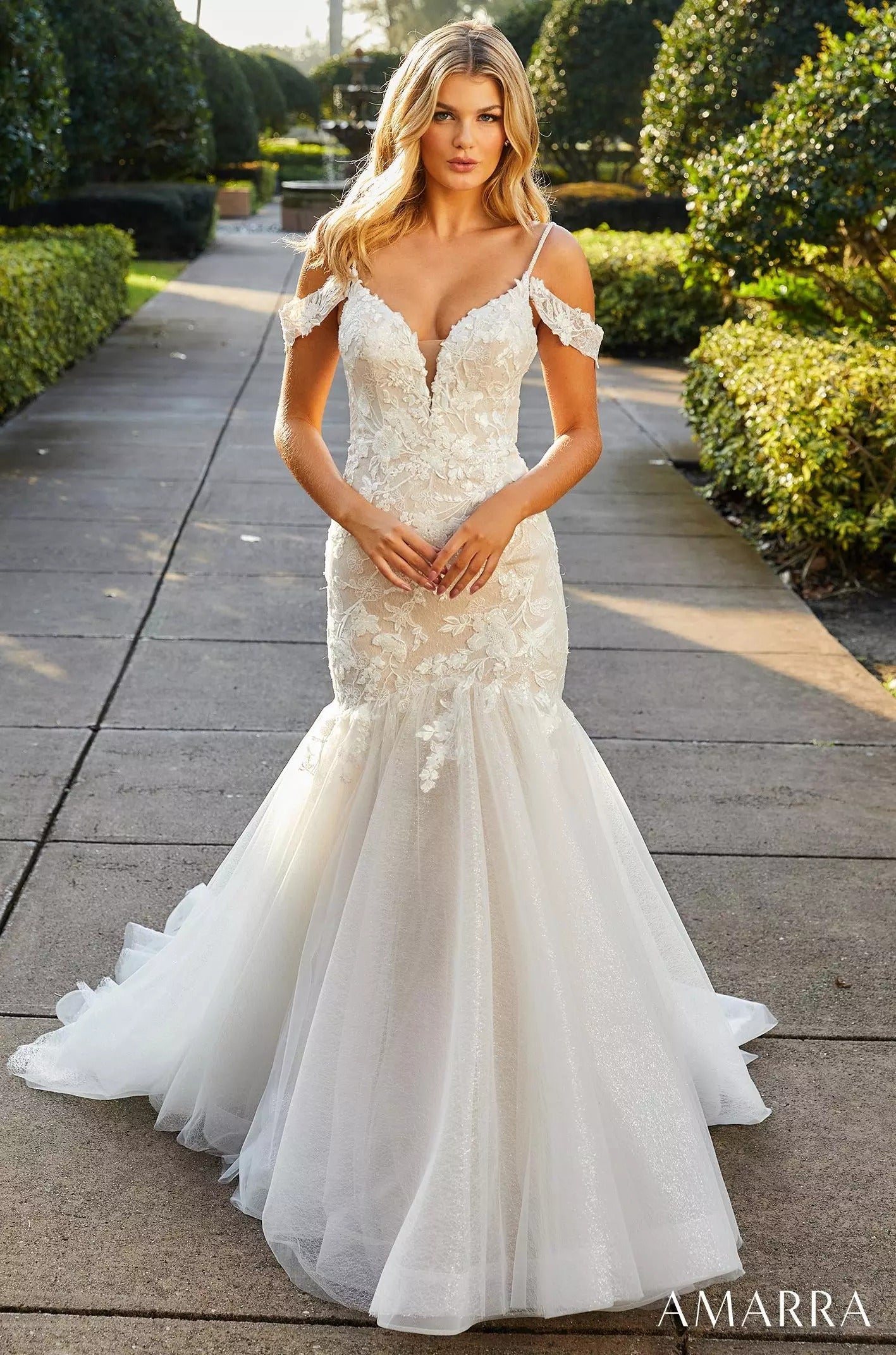 Wedding Dresses Floral Mermaid Lace Long Bridal Dress Amarra 84398 Ivory/Nude