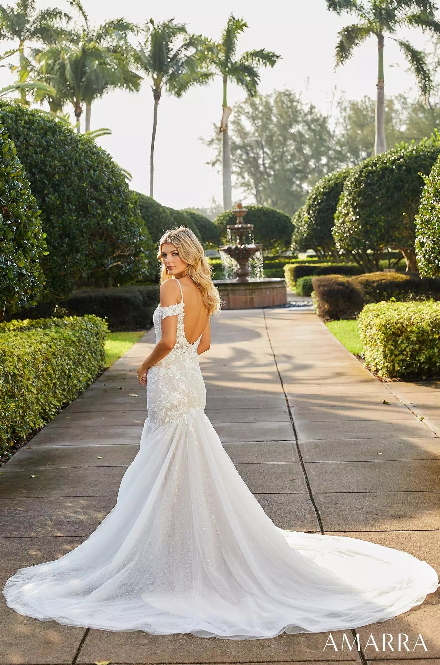 Wedding Dresses Floral Mermaid Lace Long Bridal Dress Amarra 84398 Ivory/Nude