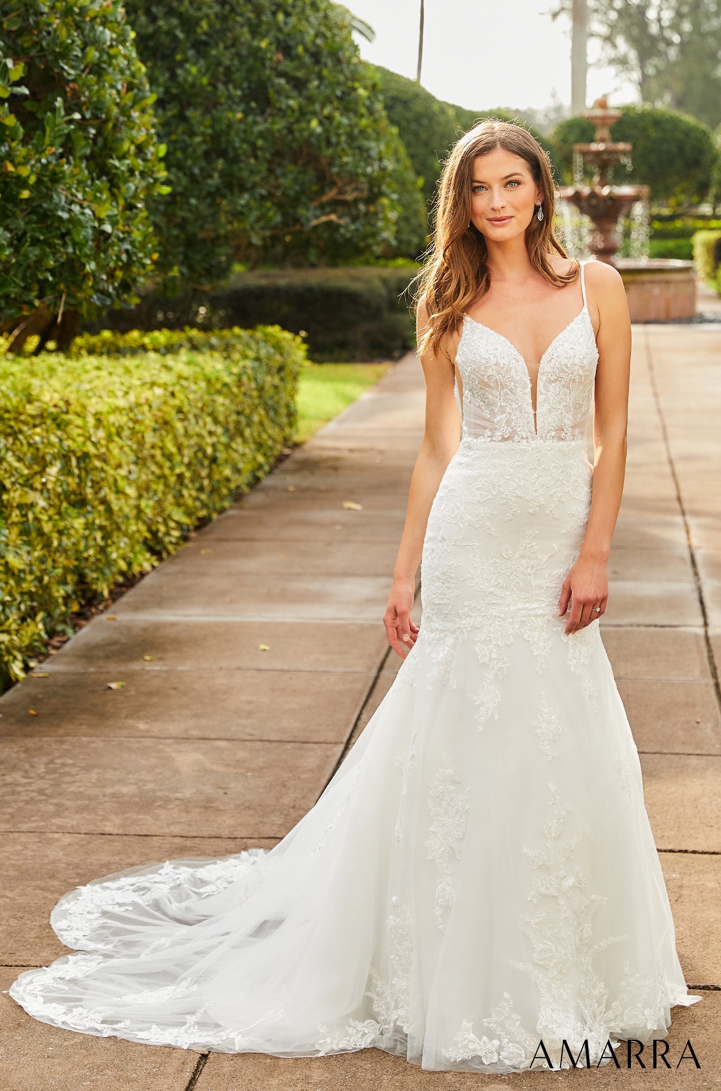 Wedding Dresses Floral Applique Mermaid Long Bridal Wedding Dress Amarra 84365 Ivory/Ivory
