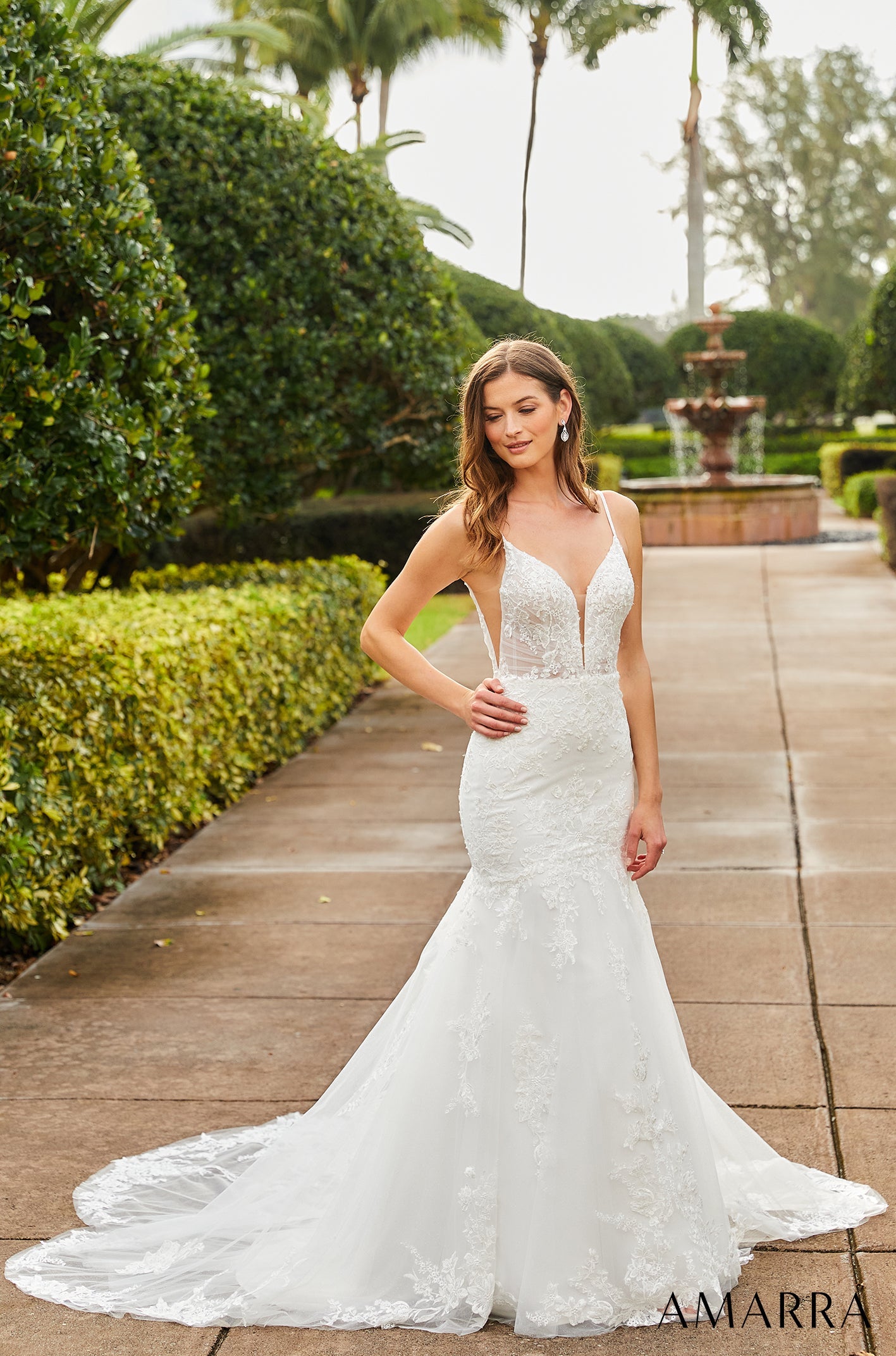 Wedding Dresses Floral Applique Mermaid Long Bridal Wedding Dress Amarra 84365 Ivory/Ivory