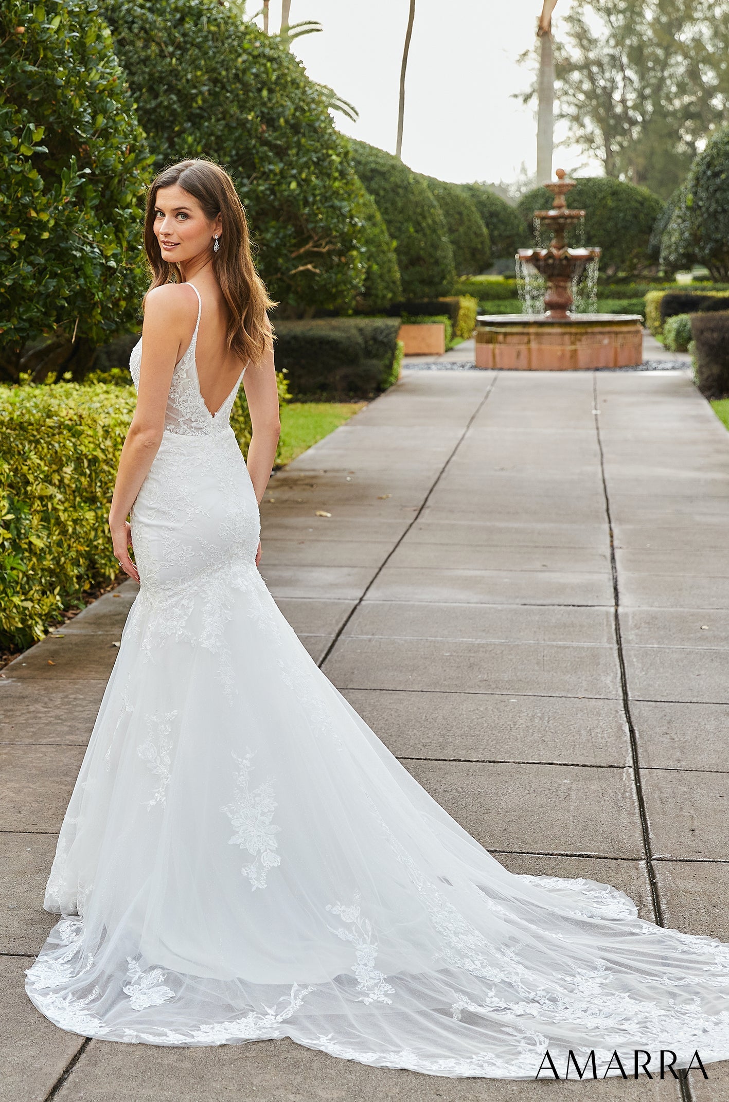 Wedding Dresses Floral Applique Mermaid Long Bridal Wedding Dress Amarra 84365 Ivory/Ivory