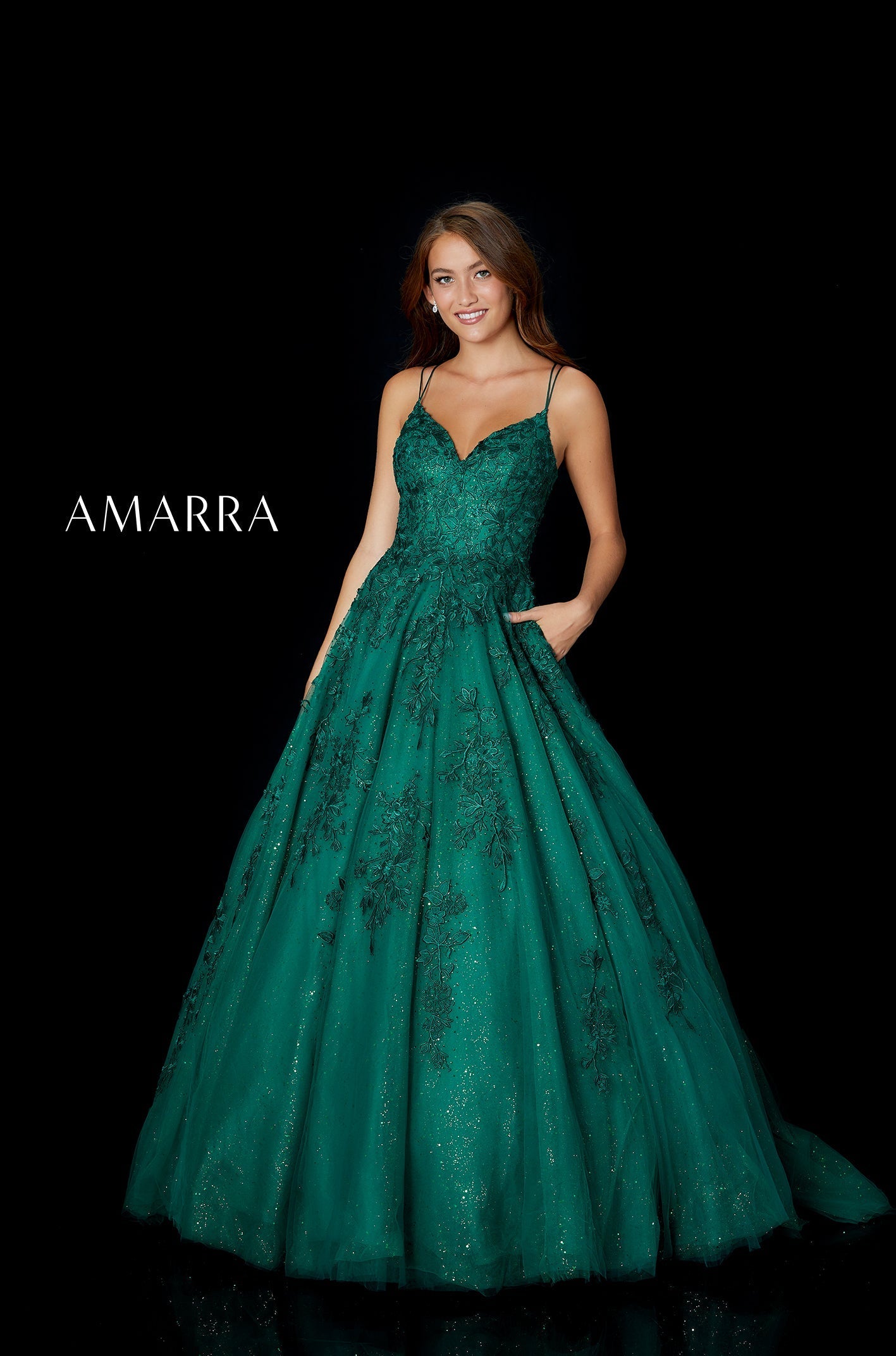Prom Dresses Long Ball Gown Lace Applique Prom Dress Emerald