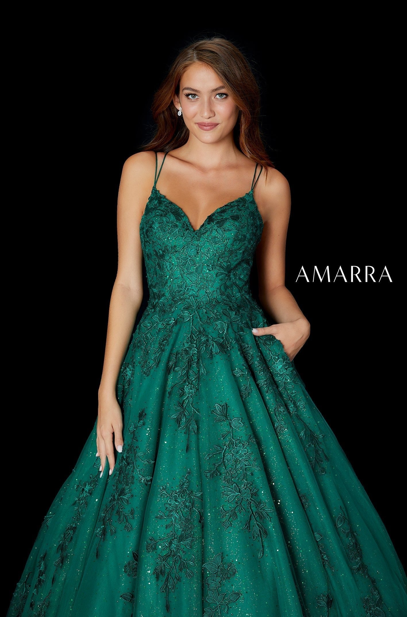 Prom Dresses Long Ball Gown Lace Applique Prom Dress Emerald