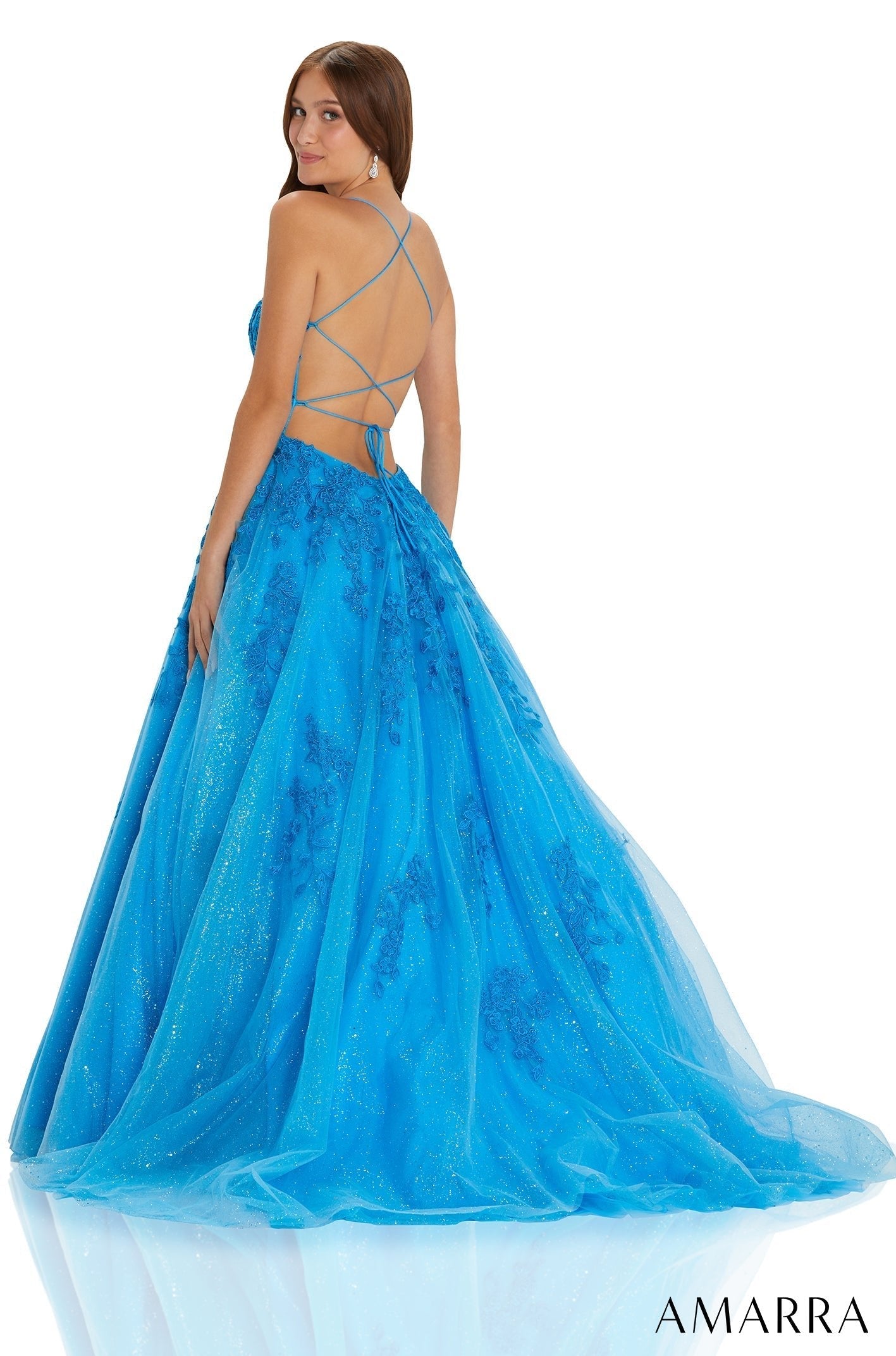 Peacock Scoop Floor-Length Tulle Prom Ball Gown with Pockets Amarra 88632