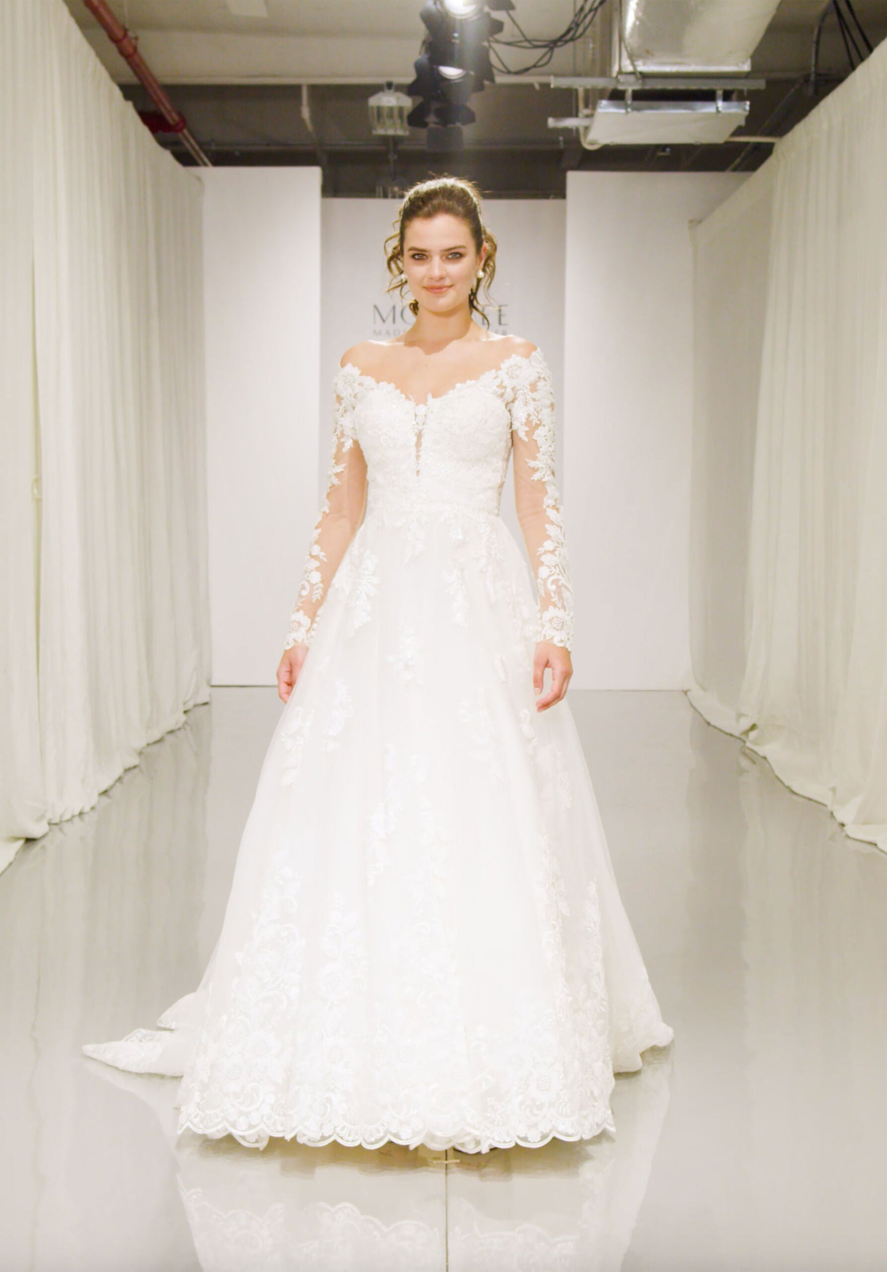 Wedding Dresses Long Sleeve Lace Ball Gown Wedding Dress MGNY Madeline Gardner New York 2196 Ivory/Champagne/Honey