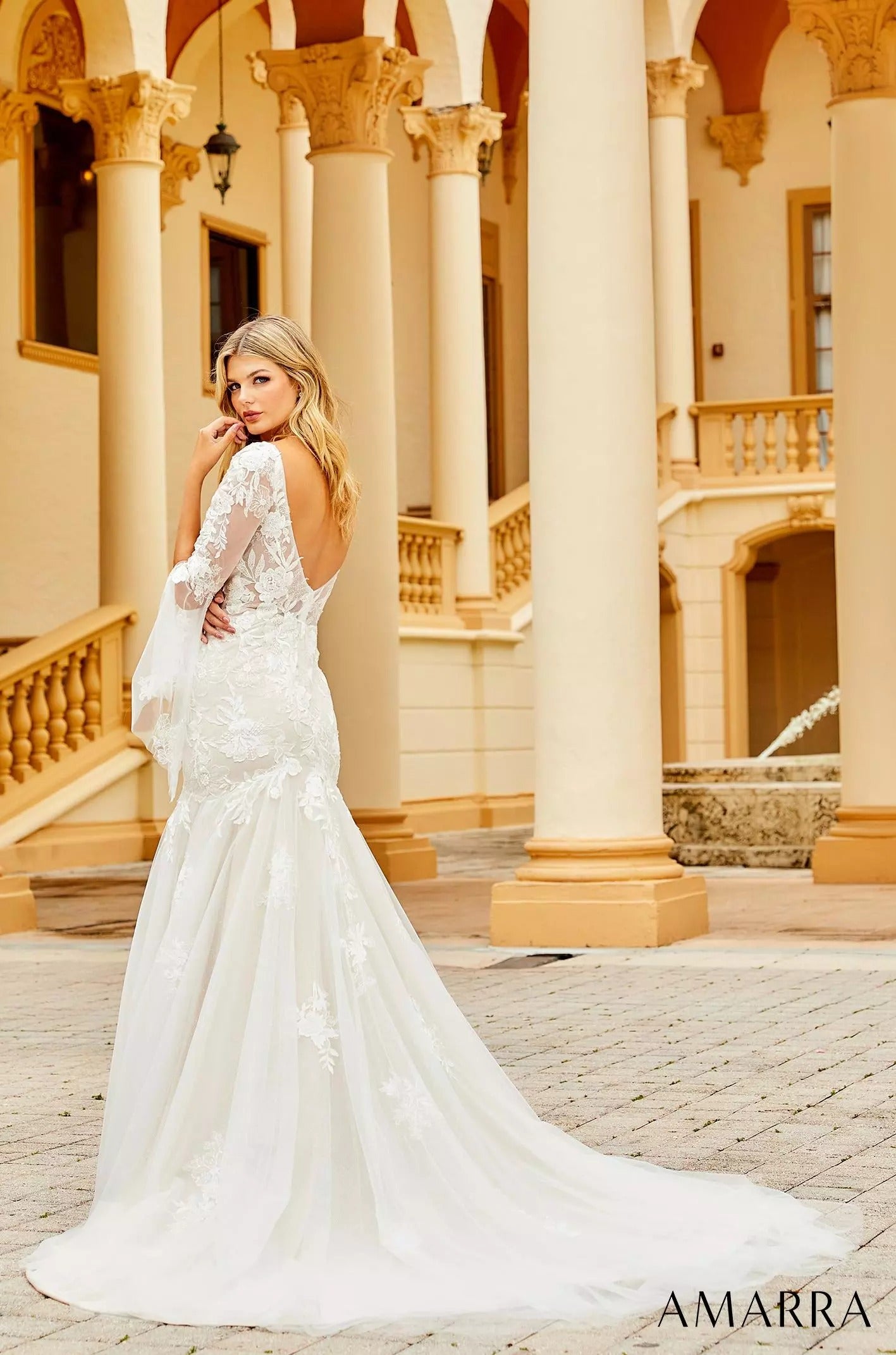 Wedding Dresses Long Lace Bridal Floral Wedding Dress Amarra 84386 Ivory/Nude