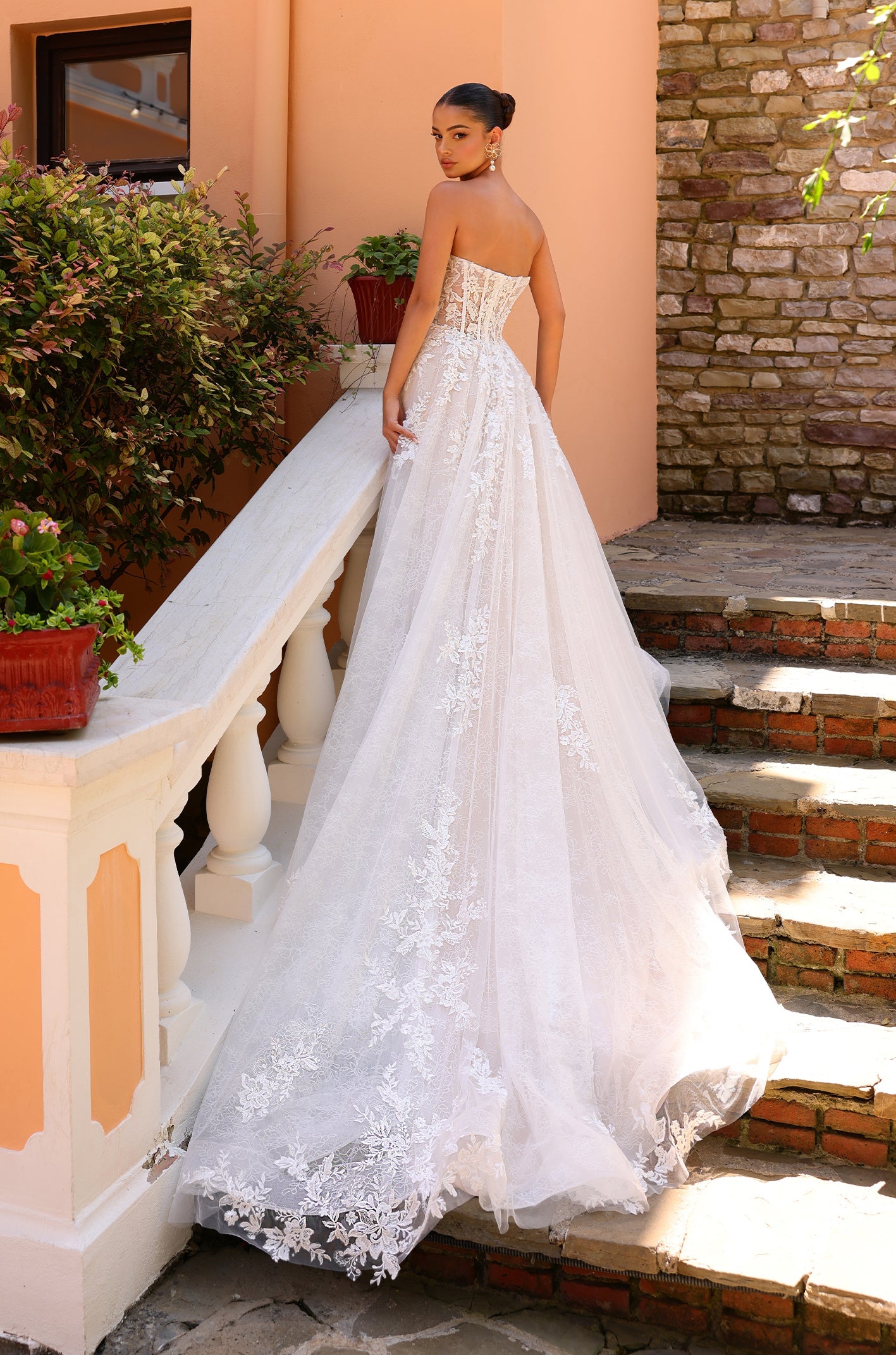 Wedding Dresses A Line Long Lace Corset Floral Wedding Dress Amarra 88203 Ivory/Nude