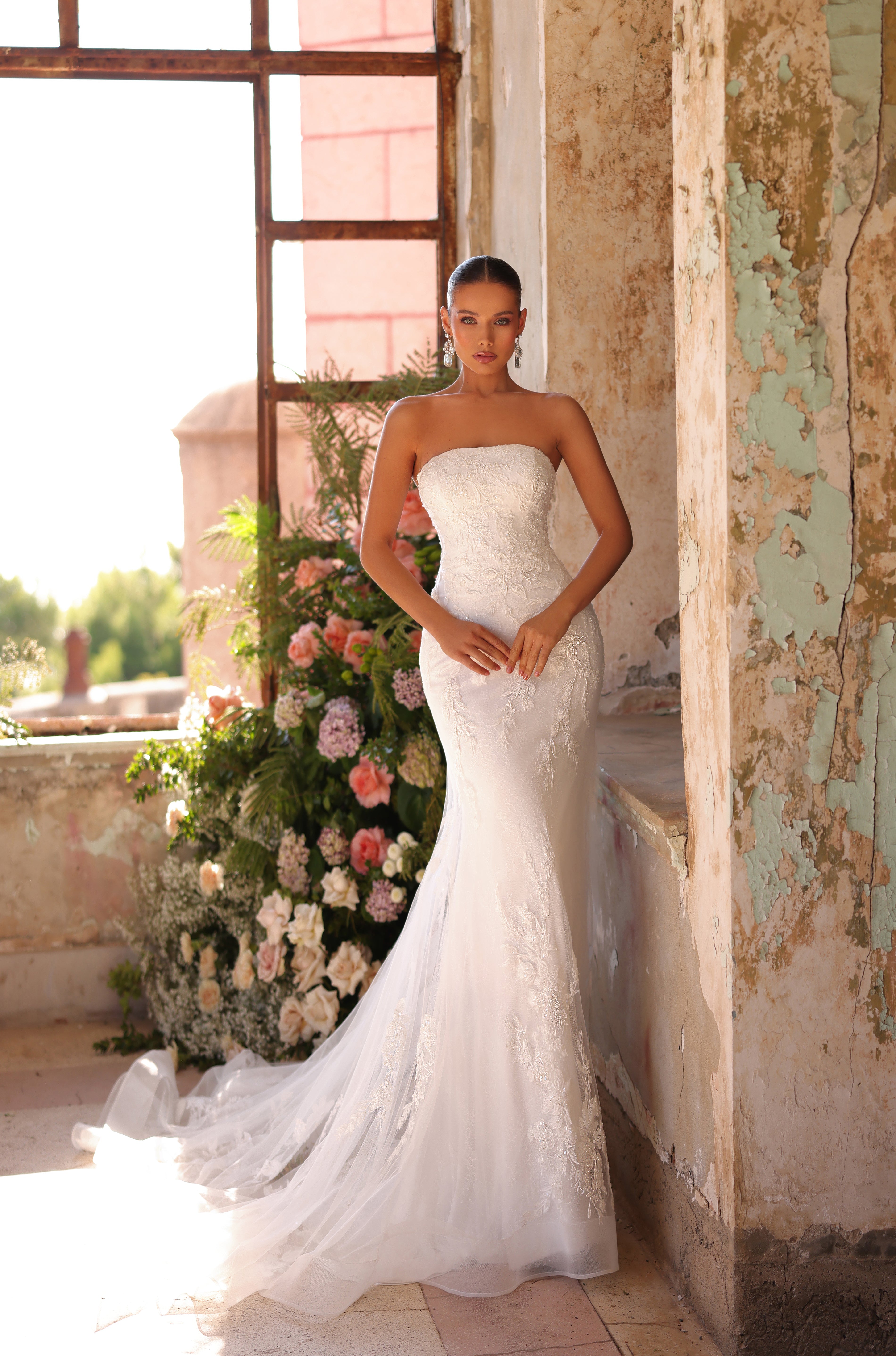 Wedding Dresses Long Lace Mermaid Bridal Wedding Dress Amarra 44018 Ivory/Nude