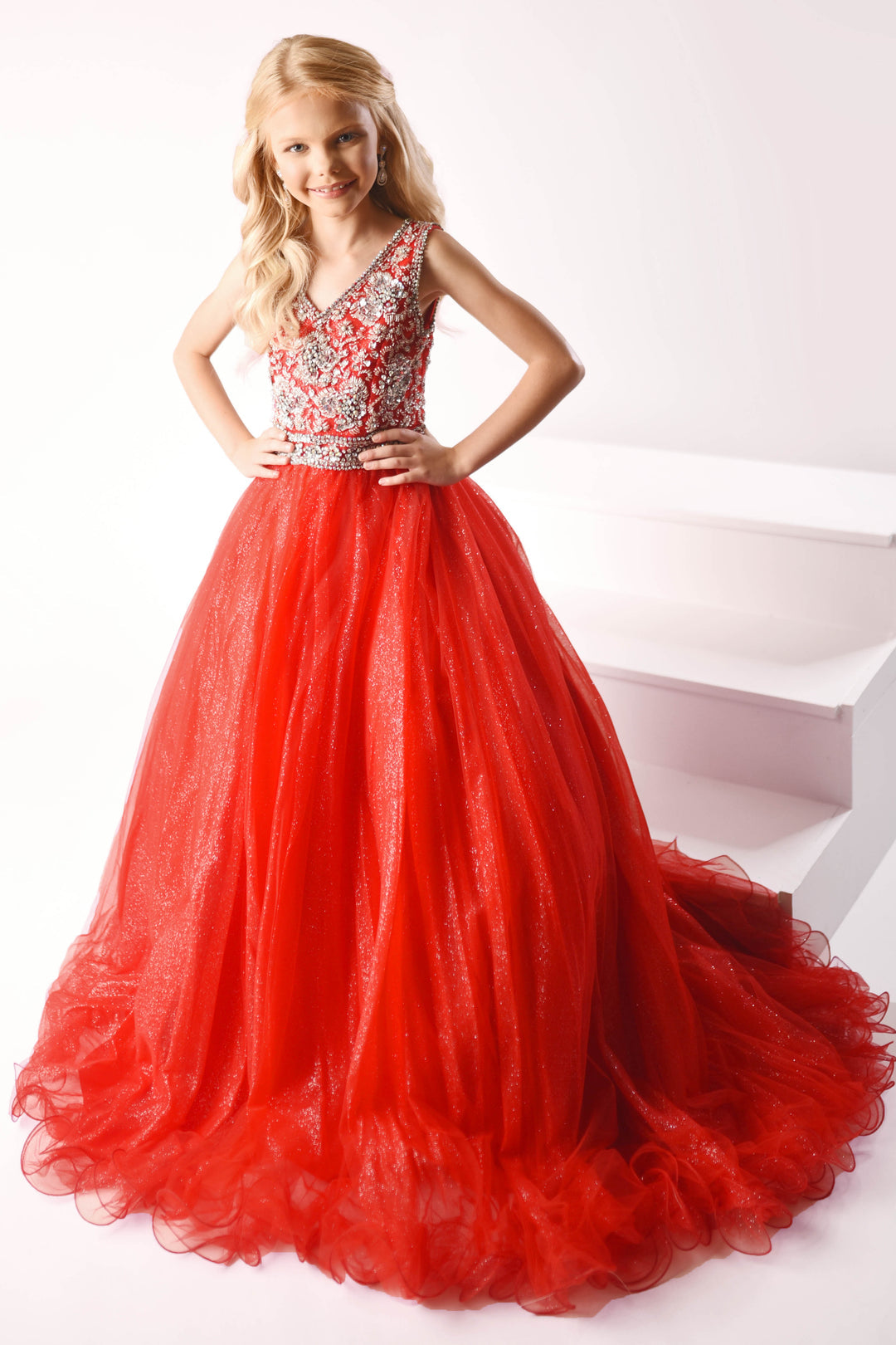 V-Neck Floor-Length Tulle Prom Ball Gown Ava Presley 27723