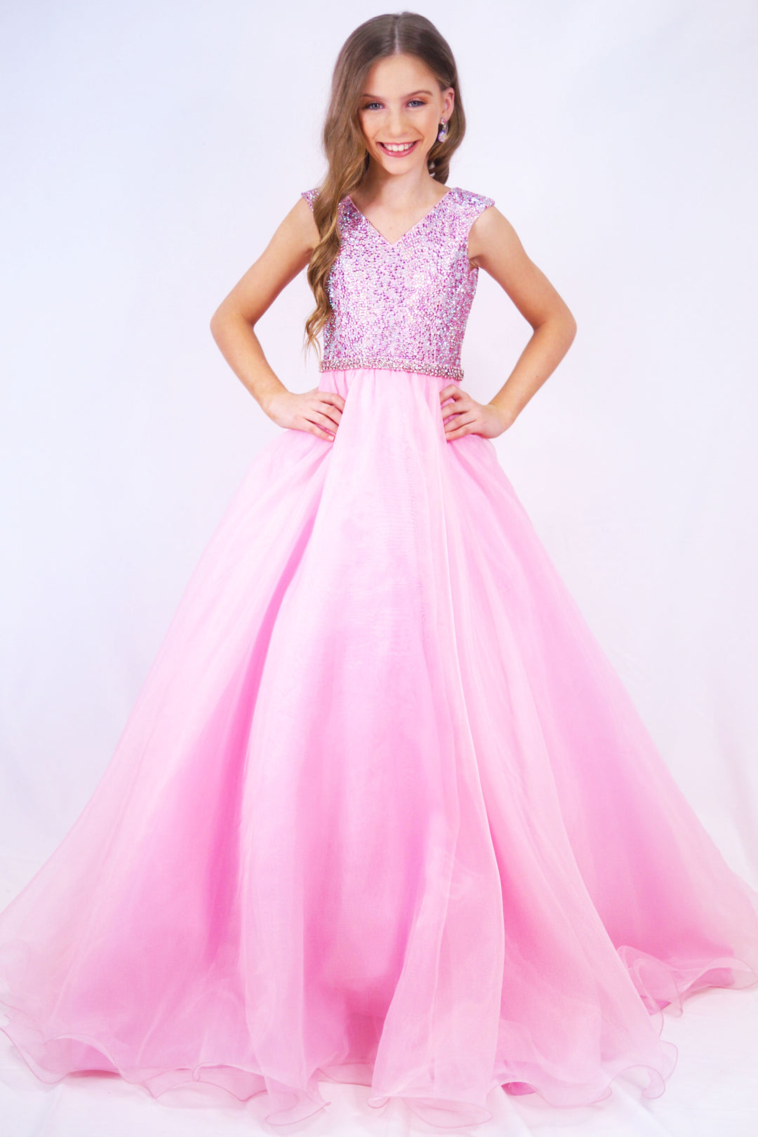 V-Neck Floor-Length Tulle Prom Ball Gown Ava Presley 27724