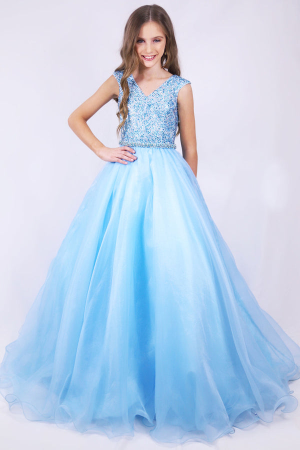 V-Neck Floor-Length Tulle Prom Ball Gown Ava Presley 27724