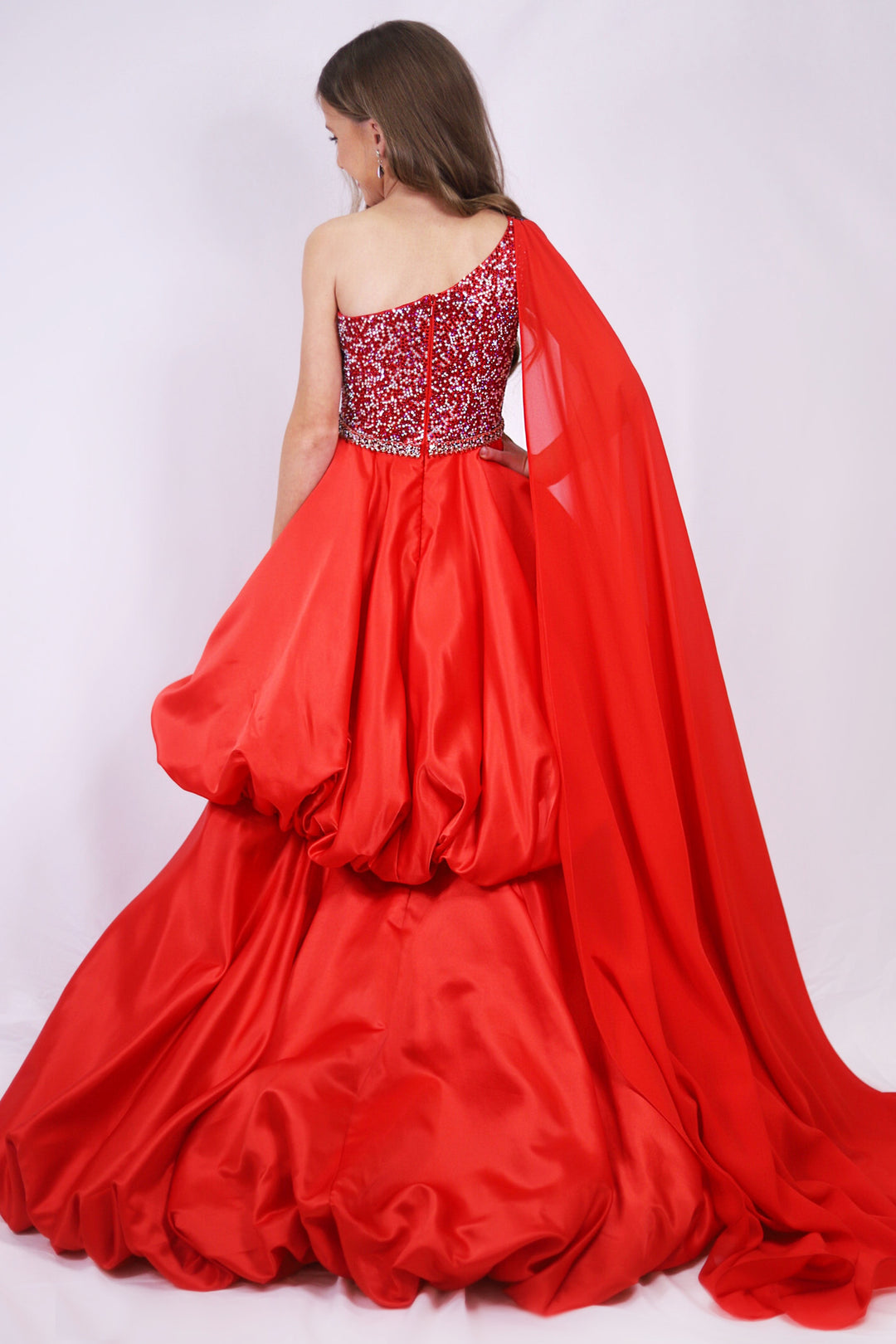 One-Shoulder High-Low Satin Prom Ball Gown Ava Presley 27727