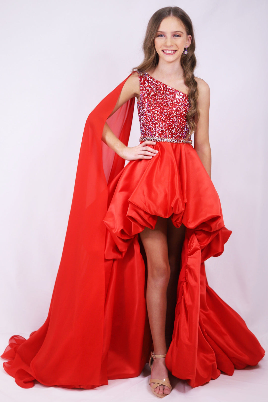 One-Shoulder High-Low Satin Prom Ball Gown Ava Presley 27727