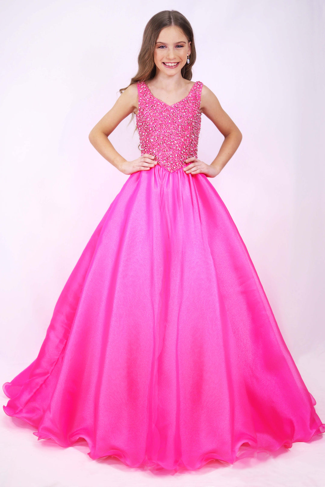 V-Neck Floor-Length Tulle Prom Ball Gown Ava Presley 27729