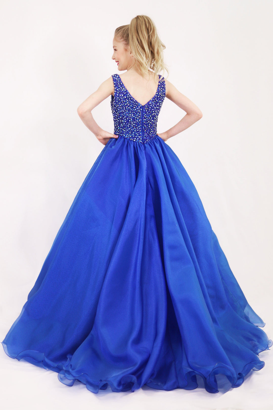 V-Neck Floor-Length Tulle Prom Ball Gown Ava Presley 27729