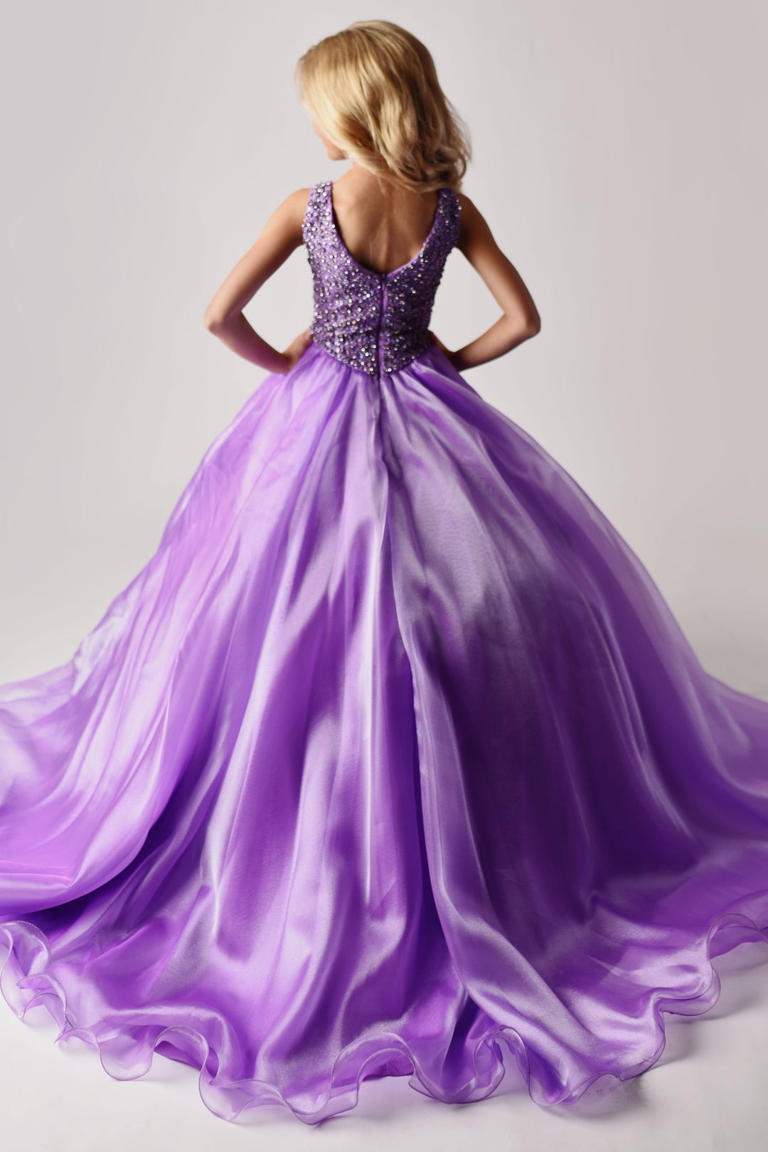 V-Neck Floor-Length Tulle Prom Ball Gown Ava Presley 27729