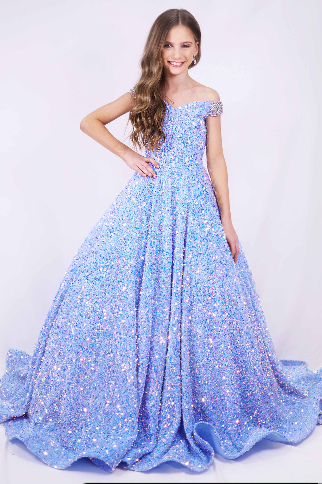 Off-the-Shoulder Floor-Length Sequin Prom Ball Gown Ava Presley 27733