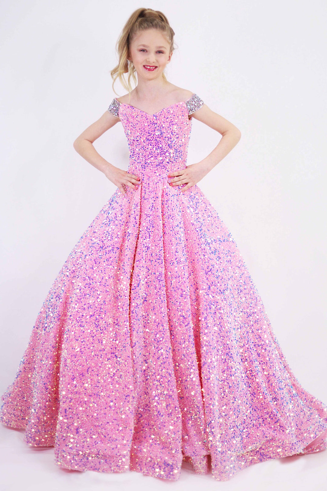 Off-the-Shoulder Floor-Length Sequin Prom Ball Gown Ava Presley 27733