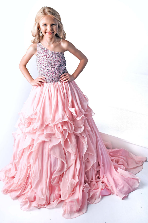 One-Shoulder Floor-Length Chiffon Prom Ball Gown Ava Presley 38024