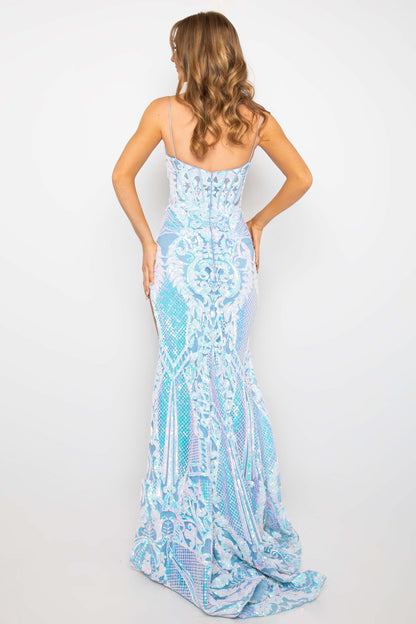 Prom Dresses Sequin Formal Prom Long Mermaid Dress Iridescent Light Blue