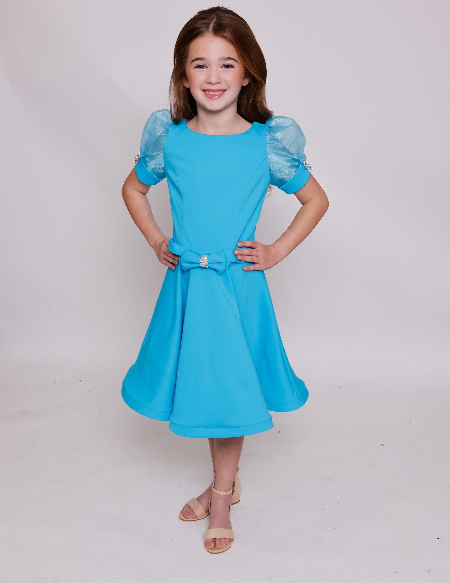 Crew/High-Neck Knee-Length Satin Flower Girl Dress Ava Presley 28829