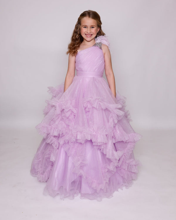 One-Shoulder Floor-Length Tulle Special Occasion Ball Gown Ava Presley 39886