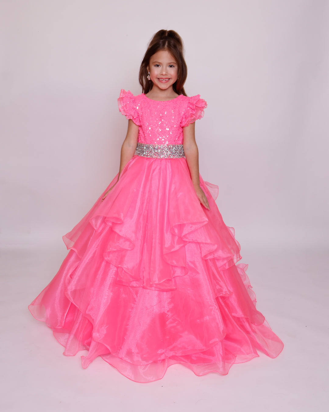 Crew/High-Neck Floor-Length Organza Ball Gown Ava Presley 39892