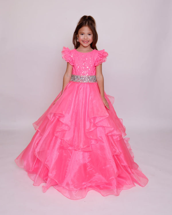 Crew/High-Neck Floor-Length Organza Ball Gown Ava Presley 39892
