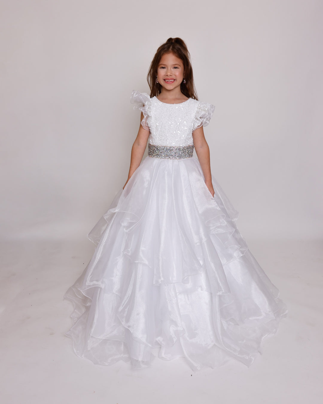Crew/High-Neck Floor-Length Organza Ball Gown Ava Presley 39892