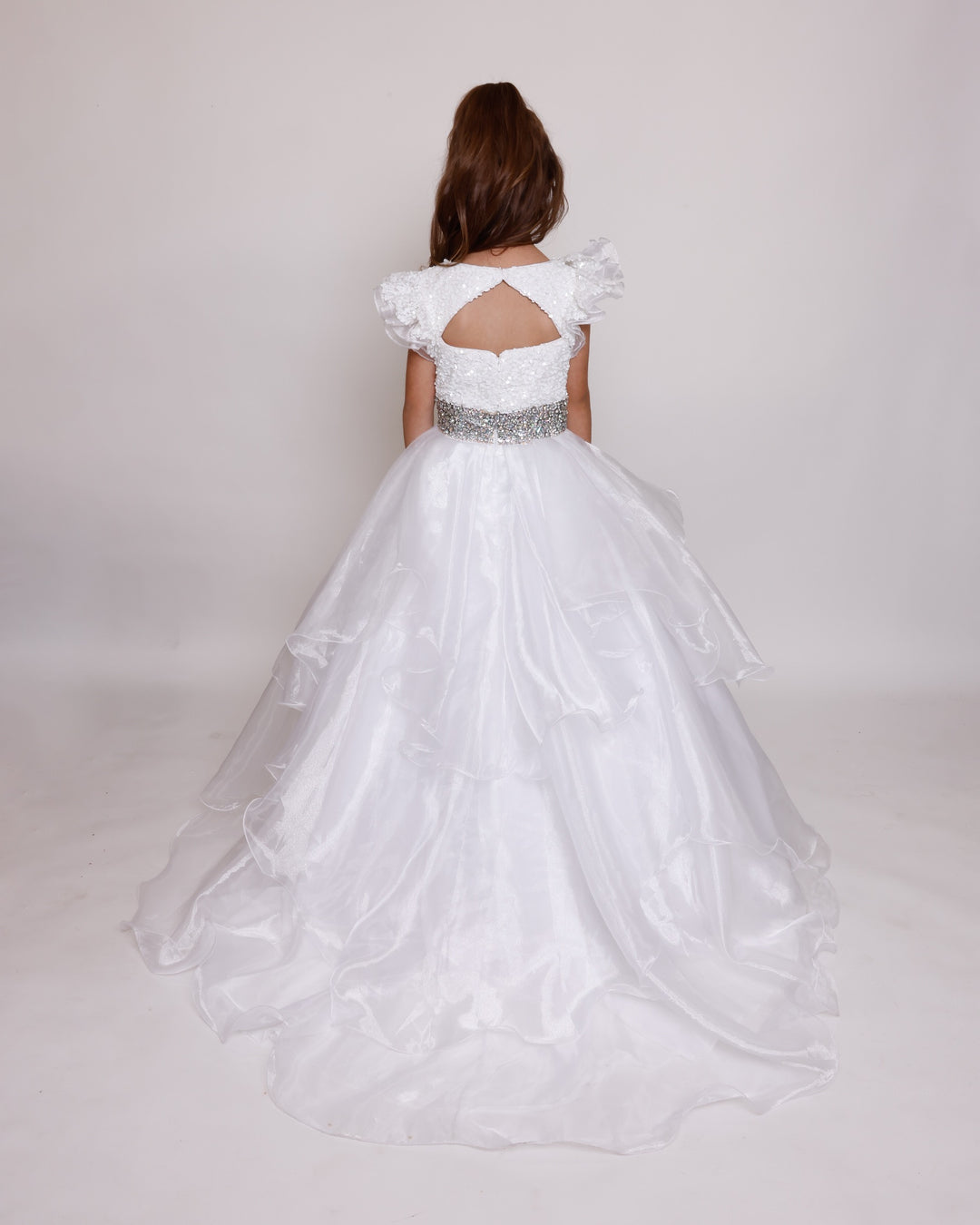 Crew/High-Neck Floor-Length Organza Ball Gown Ava Presley 39892