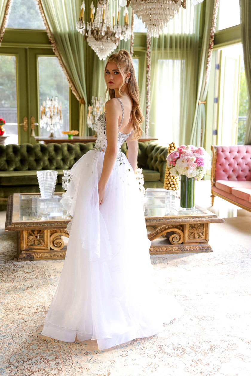 Prom Dresses Long Beaded A Line Prom Formal Dress White/Silver